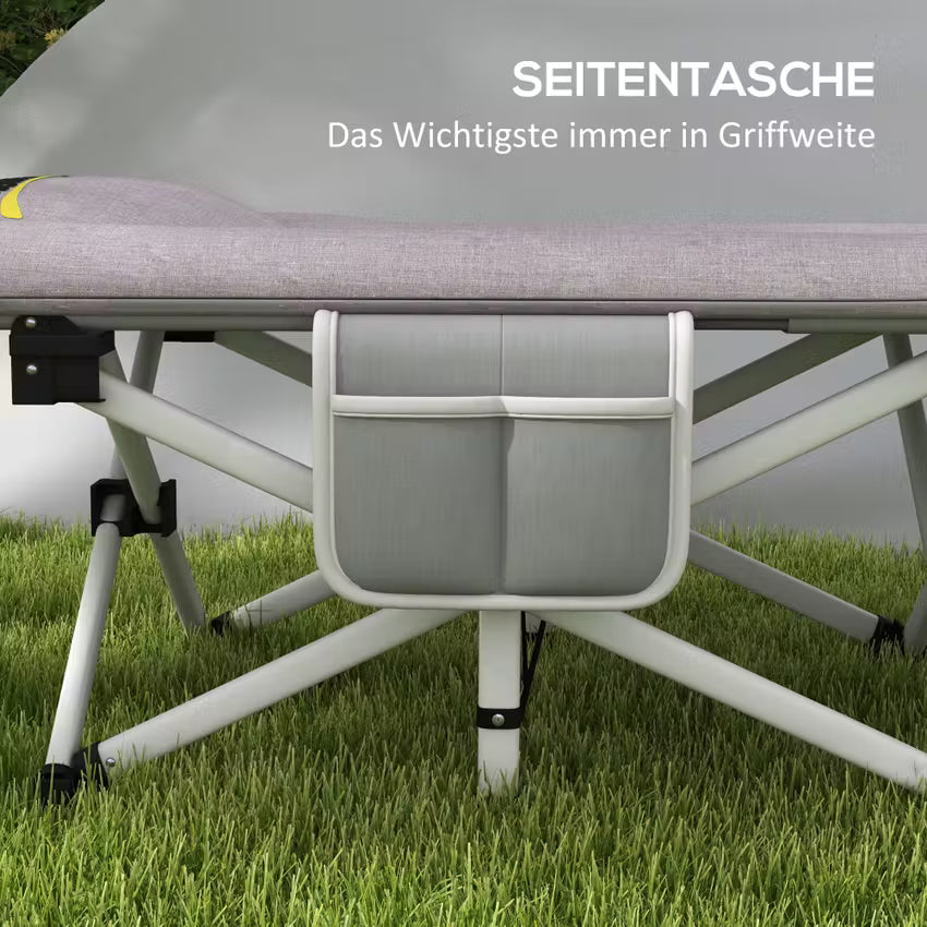 Outsunny Campingbett faltbar - 200 kg Belastbarkeit, inkl. Matratze, Kissen & Organizer - Grau, 200 x 65 x 42 cm