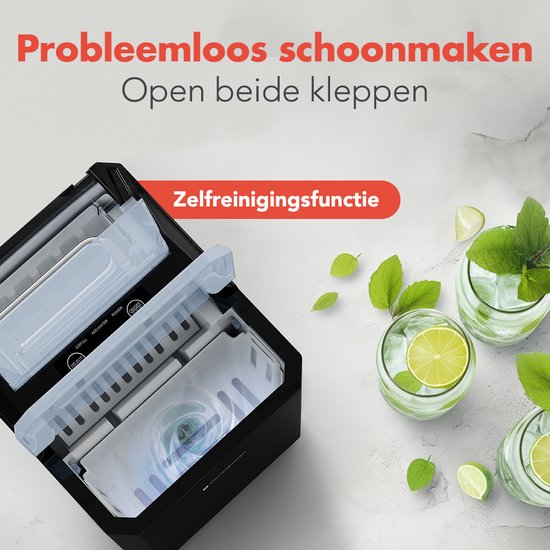 KitchenBrothers Eiswürfelmaschine - 1L - Eiswürfelbereiter mit Eisschaufel - Easy Clean - 9 Würfel in 8 Min. - Schwarz