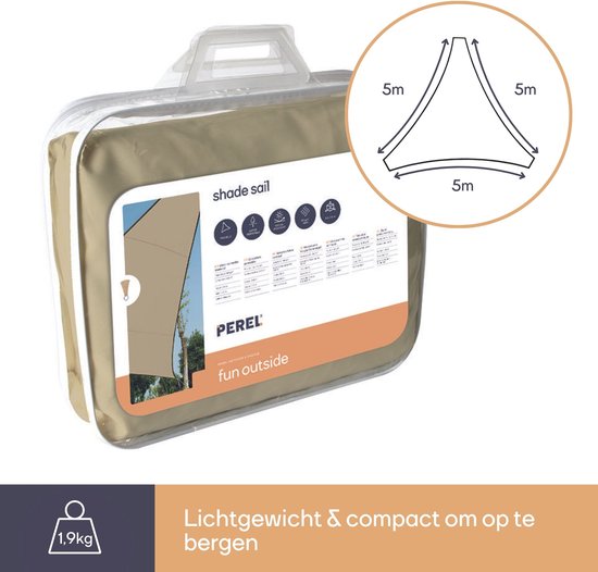 Perel Schattentuch, wasserdurchlässig, luftdurchlässig, 5 x 5 x 5 m, 180 g/m², HDPE, Dreieck, champagner