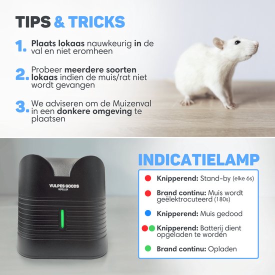 Vulpes Goods® Repellent - Elektrische Mausefalle Pro - Effektive Mausefalle für Innenräume - Kabellos & wiederaufladbar - Sicher, hygienisch & langlebig - Auch als elektrische Rattenfalle geeignet