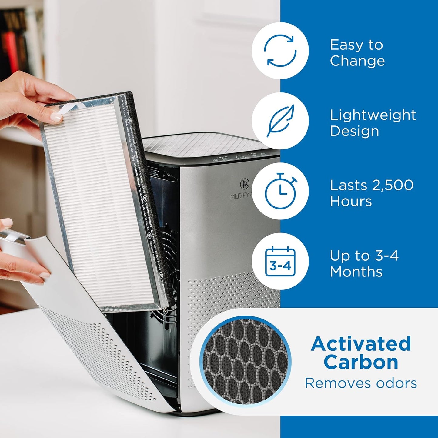 Medify Air MA-15R Luftreiniger - Weiß - 26 x 13,5 x 4,5 cm - Leistungsstarker HEPA H13 & Aktivkohlefilter