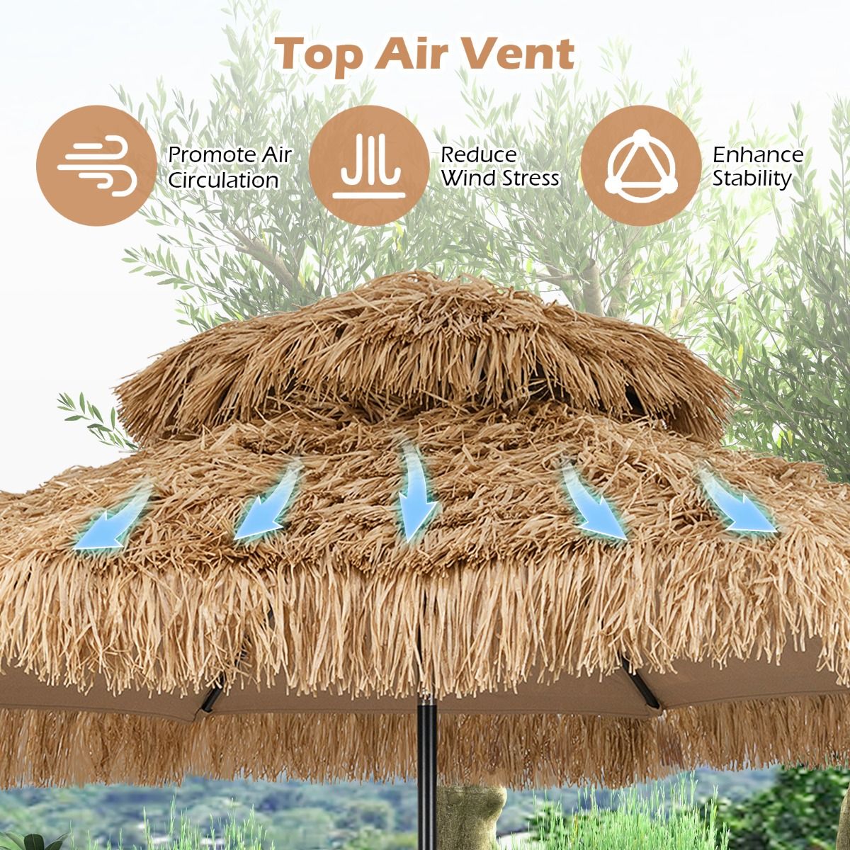 Coast 299 cm Wicker Tiki Parasol Hawaii Double Deck Market Parasol - Natur/Schwarz, Ø 299 cm x 270 cm hoch