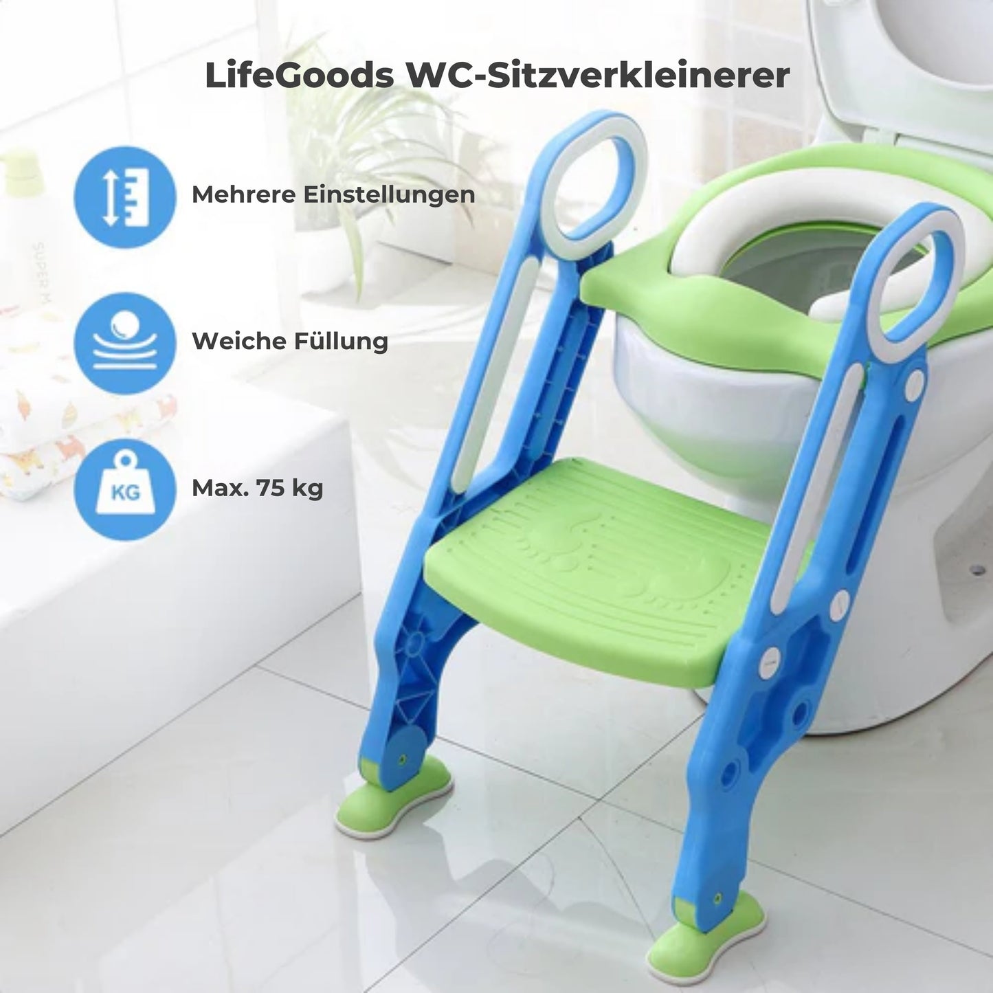 LifeGoods Toilettensitzverkleinerer - Töpfchen Kleinkind - 2 bis 7 Jahre - Grün/Blau