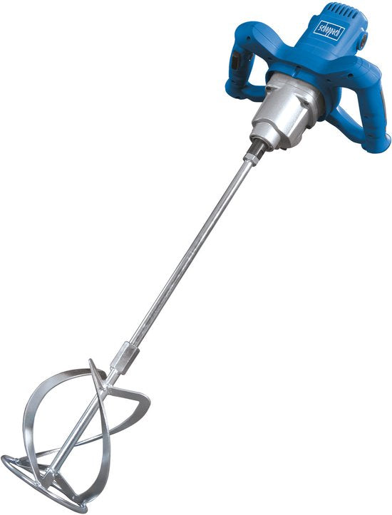 Scheppach Beton- und Farbmischer PM1600 – 1600 W – Farb- und Zementmischer – Stufenlose Drehzahlregelung bis 780 U/min – M14-Anschluss – Inkl. 1x rechtsdrehendem Rührwerk & 1x linksdrehendem Rührwerk
