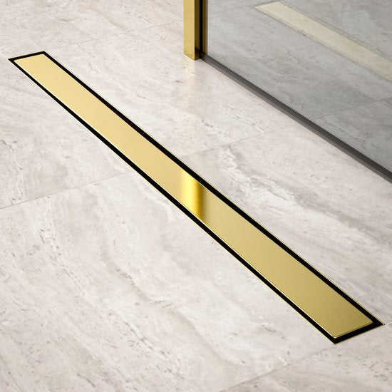 Duschrinne - 90cm - Gold - Fliesenrost - Edelstahl - Mit Flansch