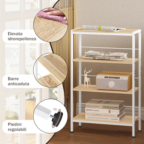 Woltu Eckregal mit 4 Etagen im nordischen Stil - Holz und Metall Helle Eiche + Weiß - 50 x 20 x 78 cm