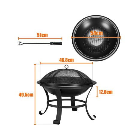 Yaheetech Feuerkorb für den Außenbereich – Schwarz – 54 x 54 x 49,5 cm
