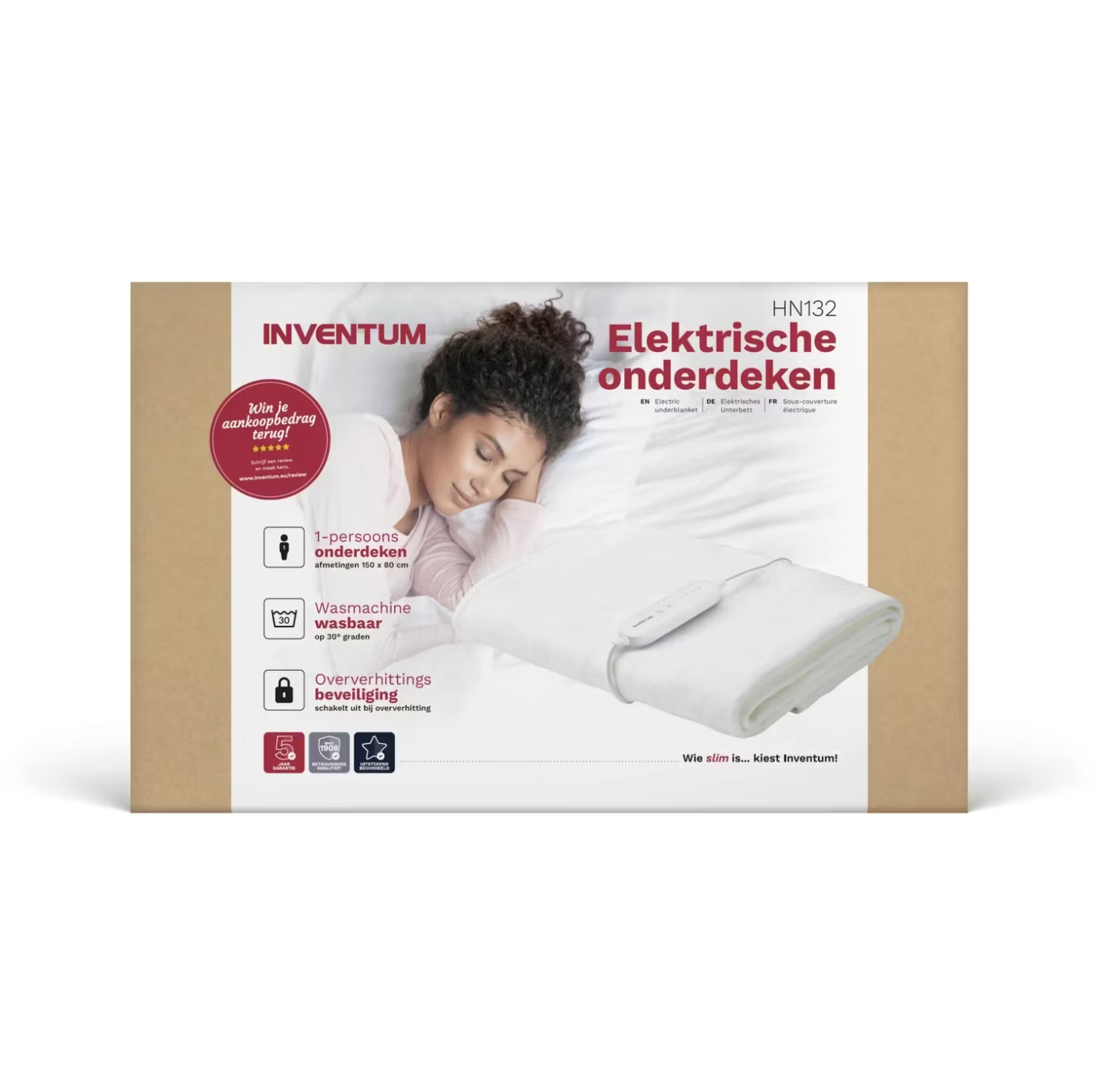 Inventum Heizdecke HN132 150 x 80 cm Fleece Weiß - 4 Heizstufen mit Timer