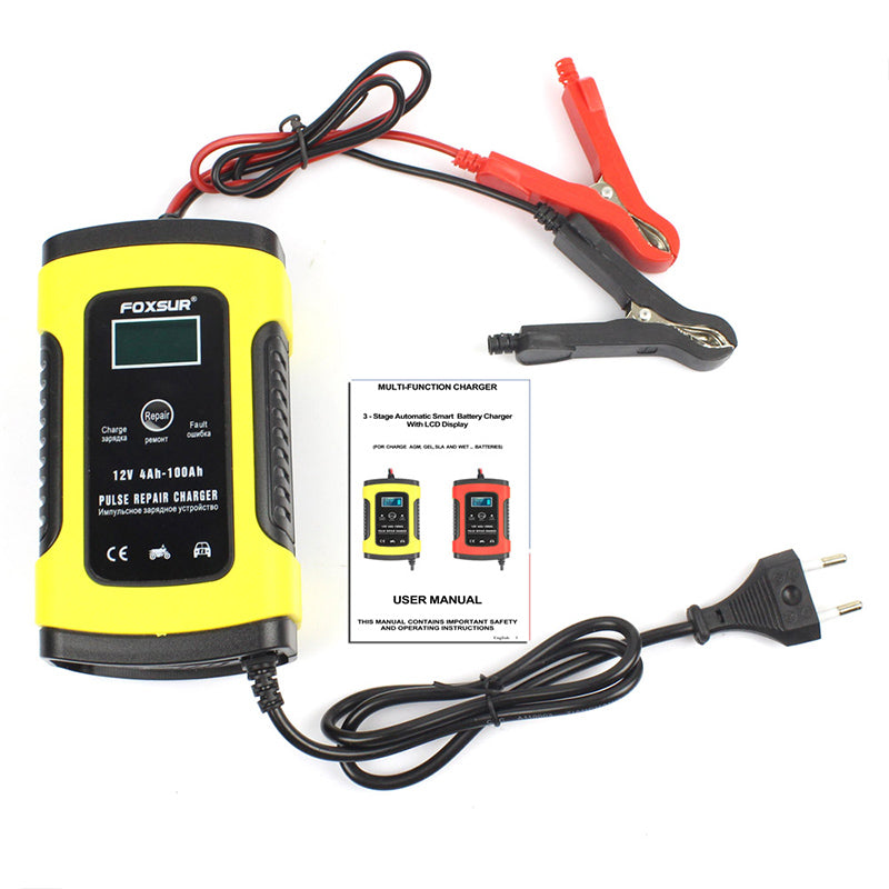 Foxsur Batterieladegerät 12 V, 5 A – LCD-Display – Pulse Repair – Motorrad und Auto