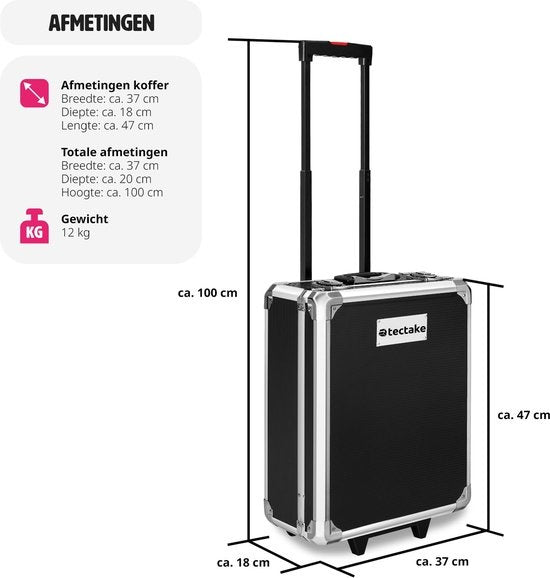 tectake Werkzeugkoffer, Werkzeugset, Werkzeugkoffer gefüllt 1200-teilig, Werkzeugwagen, 4-Ebenen-Werkzeugkoffer, Aluminiumkoffer mit Rollen und Teleskopgriff - schwarz