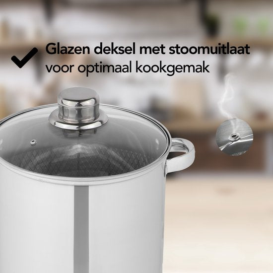 Aviro Spargelpfanne - Nudelpfanne - Ø 16,5 cm - 23cm hoch - 4,2L - Multifunktional - Für alle Wärmequellen geeignet - Edelstahl