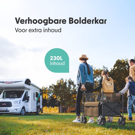 LifeGoods Wagon - Faltbarer Wagen - 100KG - 230L - Erhöht - Mit Schutzhülle - Schwarz