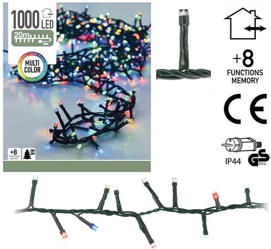 Weihnachtsbeleuchtung mit Mikroclustern – 1000 LEDs – Mehrfarbig – 20 Meter – 8 Leuchtmodi