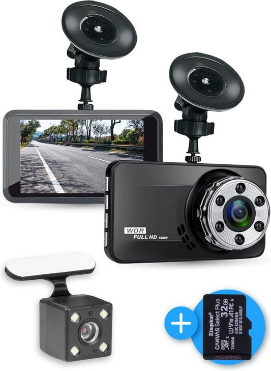 Nuvance - Dual Dashcam fürs Auto - Front- und Heck-Dashcam - Full HD - inkl. 32gb SD-Karte - Parkmodus mit G-Sensor und Nachtsicht - 170Â° Blickwinkel und IPS-Display