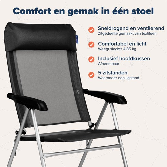 TRVLMORE Campingstühle - klappbar - 2er-Pack - 110KG Tragkraft - verstellbar - Klappstuhl - Angelstuhl - Campingstuhl - Klappstuhl - Schwarz