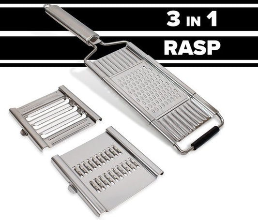 NimmaÂ¬Ã† Handrasp - 3-in-1 Rasp - Kaasrasp - Gemberrasp - Knoflookrasp - Groentesnijder - Mandoline Opzetstuk - Rvs Rasp