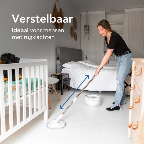 Techweise Mop System Mop mit intelligentem Eimer - Verstellbarer Stiel - Komplettes Mop-Set - Bodenwischer - Mop