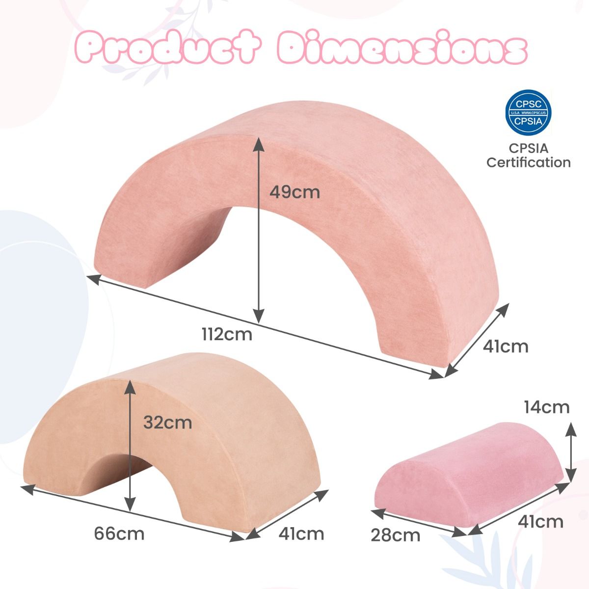 Coast 3-teiliges Kletter-Set aus Schaumstoffblöcken für Kleinkinder – abnehmbarer Bezug – Bogen und Krabbeltunnel – rosa