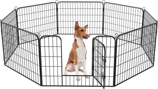 Avalo Puppyren AÃƒÃ‰Ã€Ãº210cm Opvouwbaar Zwart - 8 panelen 80x60cm - Dierenren / Konijnenren / Hondenren