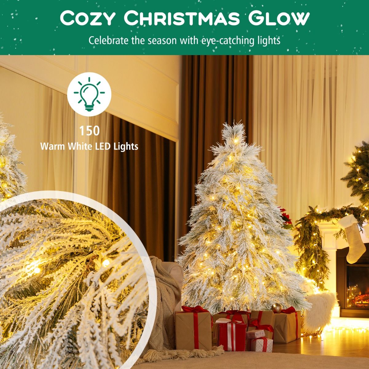 Coast 150 cm künstlicher Weihnachtsbaum mit LED - Schneegrün/Weiß - 279 Zweige - 150 warmweiße Lichter