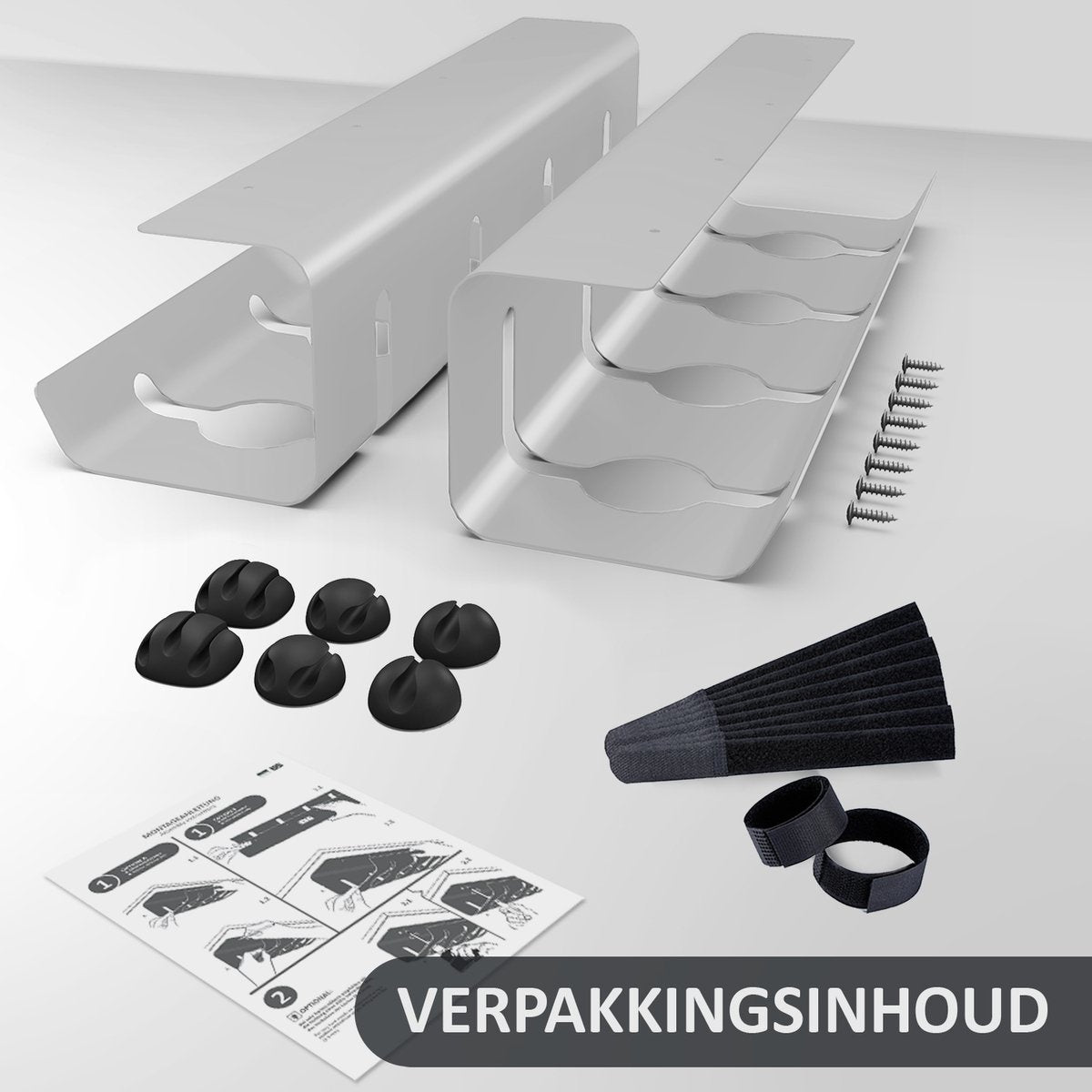 Stilemo Cable Tray Desk 2 Piece - Kabelhalter 43 CM - Kabelorganisator 5 KG Tragfähigkeit - Grau