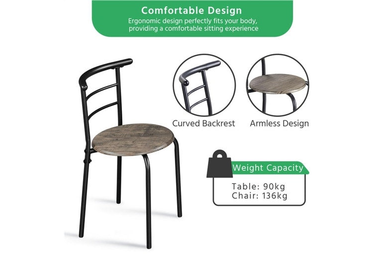 Yaheetech Bistro-Set, 3-teilig – Tisch 80 x 53 x 74,5 cm – 2 Stühle – Staufach – Schwarz
