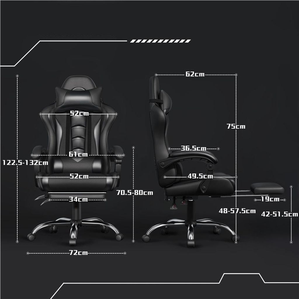 Yaheetech Gaming-Stuhl mit Massagefunktion und Fußstütze – schwarz