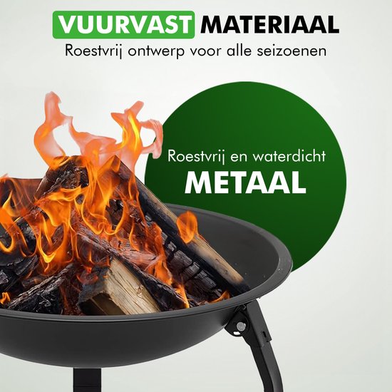 Travelhawk Feuerschale – Tragbare, zusammenklappbare Outdoor-Feuerschale – Feuerkorb für Grill – Mit Funkenfänger – Für Kohle oder Holz – 55 cm Durchmesser – Inklusive Deckel, Aufbewahrungstasche, Feuerzange und Grillrost