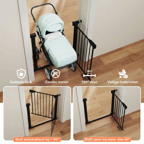Treppengitter ohne Bohren – 76 bis 82 cm – Sicherheitsgitter – Klemmbefestigung – Kindergitter – Hundegitter – Schwarz