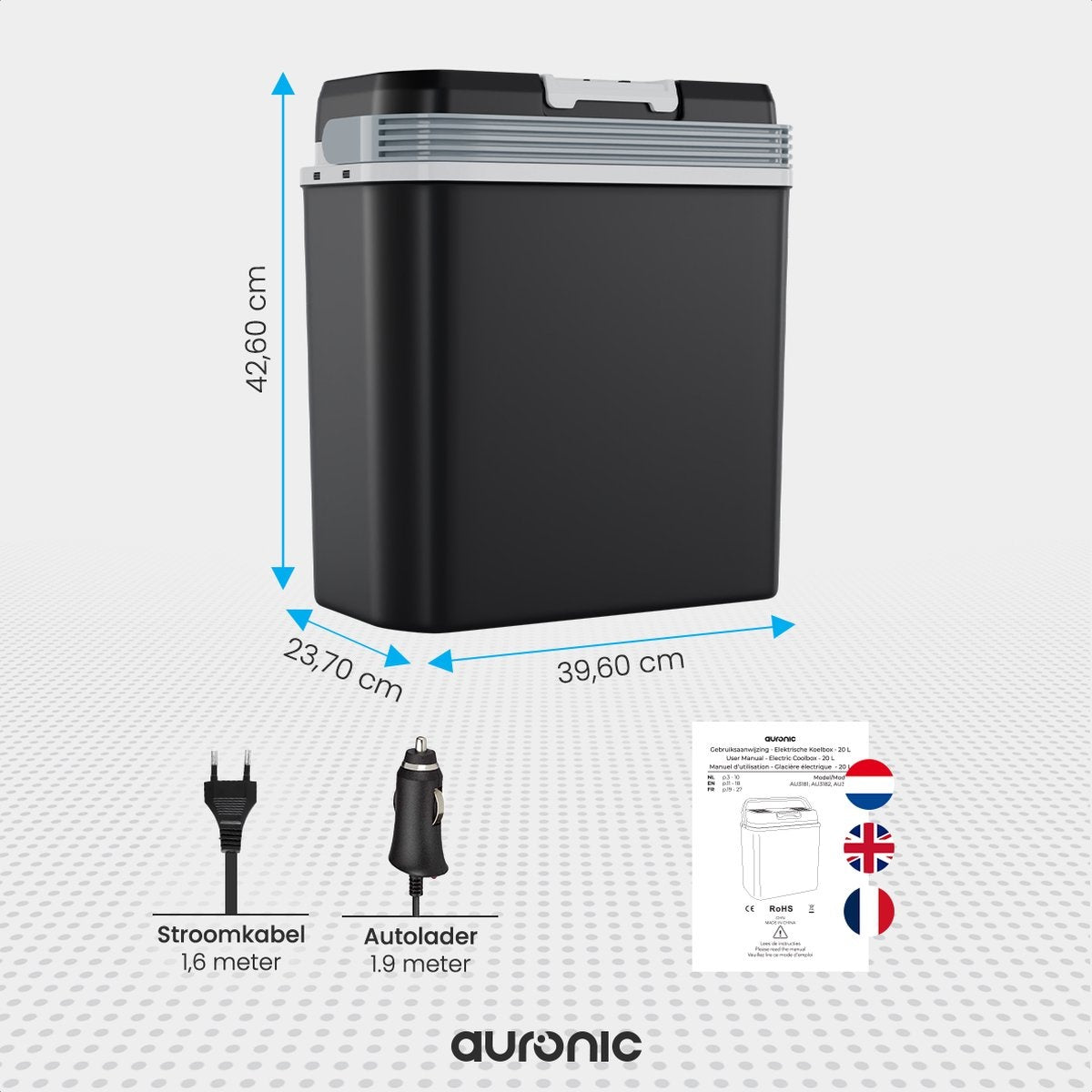 Auronic Electric Kühlbox - Kühlbox - 20L - 12V und 240V - Schwarz