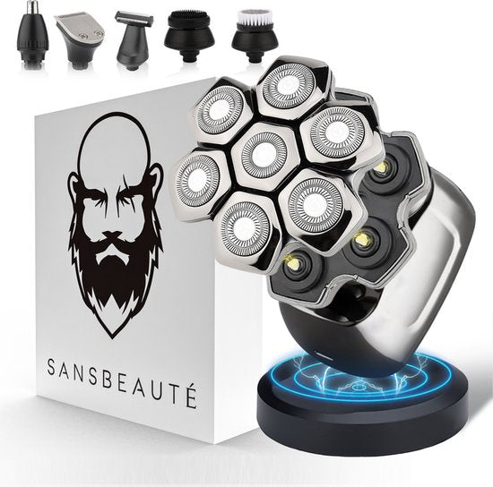 6-in-1 Herrenrasierer - Trimmer - Clipper - Sansbeauté® SkullSharp PRO MAGNETIC - Elektrischer Gesichts- und Kopfrasierer - Rasieren - Nass- und Trockenrasur - Kabelloses Laden - Elektrisch