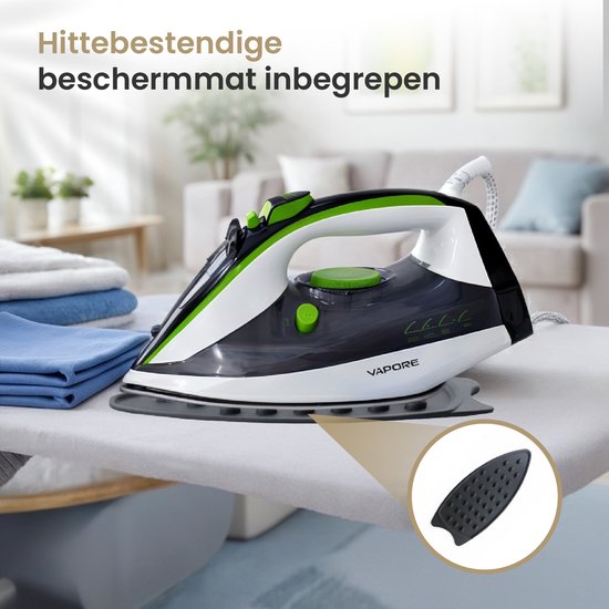 Vapore - Dampfbügeleisen 2400W - Keramiksohle - Bügeleisen - 34g/min Dampf - Anti-Tropf - Bügeleisen - Selbstreinigend - Inkl. hitzebeständiger Bügelmatte