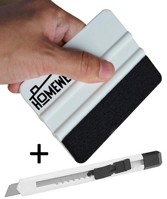 HomewellÂ¬Ã† Rakel mit Filz und Folienmesser - Gummirakel (Werkzeugset für Fensterfolien, Autofolien, Klebefolien, Küchenverpackungen) 10x7,5cm