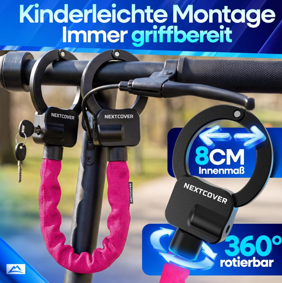 Nextcover E-Scooter-Kettenschloss 90 cm – Rosa – Steel-Secure-Technologie