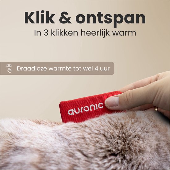 Auronic Wärmekissen - Teddy - 45x45 - Kabellos - Wiederaufladbar - Elektrisches Kissen - Infrarot - Taupe