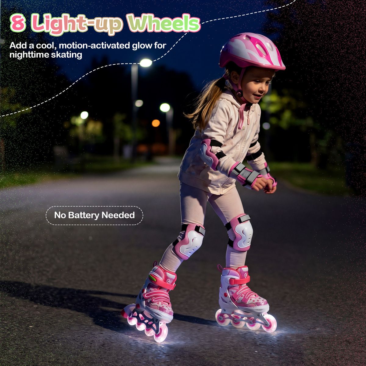 Coast Kinder-Inline-Skates – in 4 Größen verstellbar – Leuchtende Rollen – Rosa