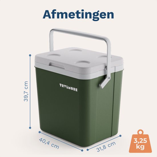TRVLMORE Cool Box 26L - Kühlbox - Inklusive 2 Kühlelemente - Grün
