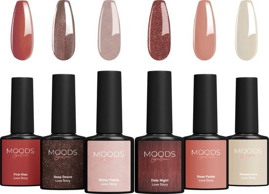 Moods Gellac 6-teiliges Set - Gel-Nagellack - 8ML - Love Story - Gellac - Nägel - Gel Polish Starter Pack - Chic Colours