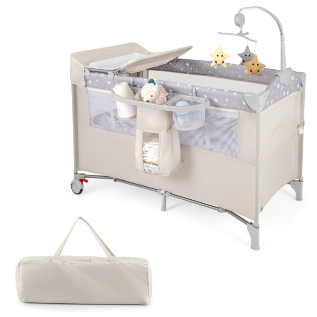 Coast Beistellbett - 5 in 1 - Rollen - Inkl. Matratze - 125 x 65 x 76 cm - Beige