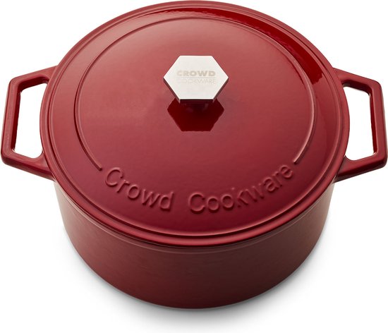 The Tasman Dutch Oven und Grill – Kochtopf – aus recyceltem Gusseisen – mit traditionellem Deckel und Grilldeckel – Ø 29 cm – Rot