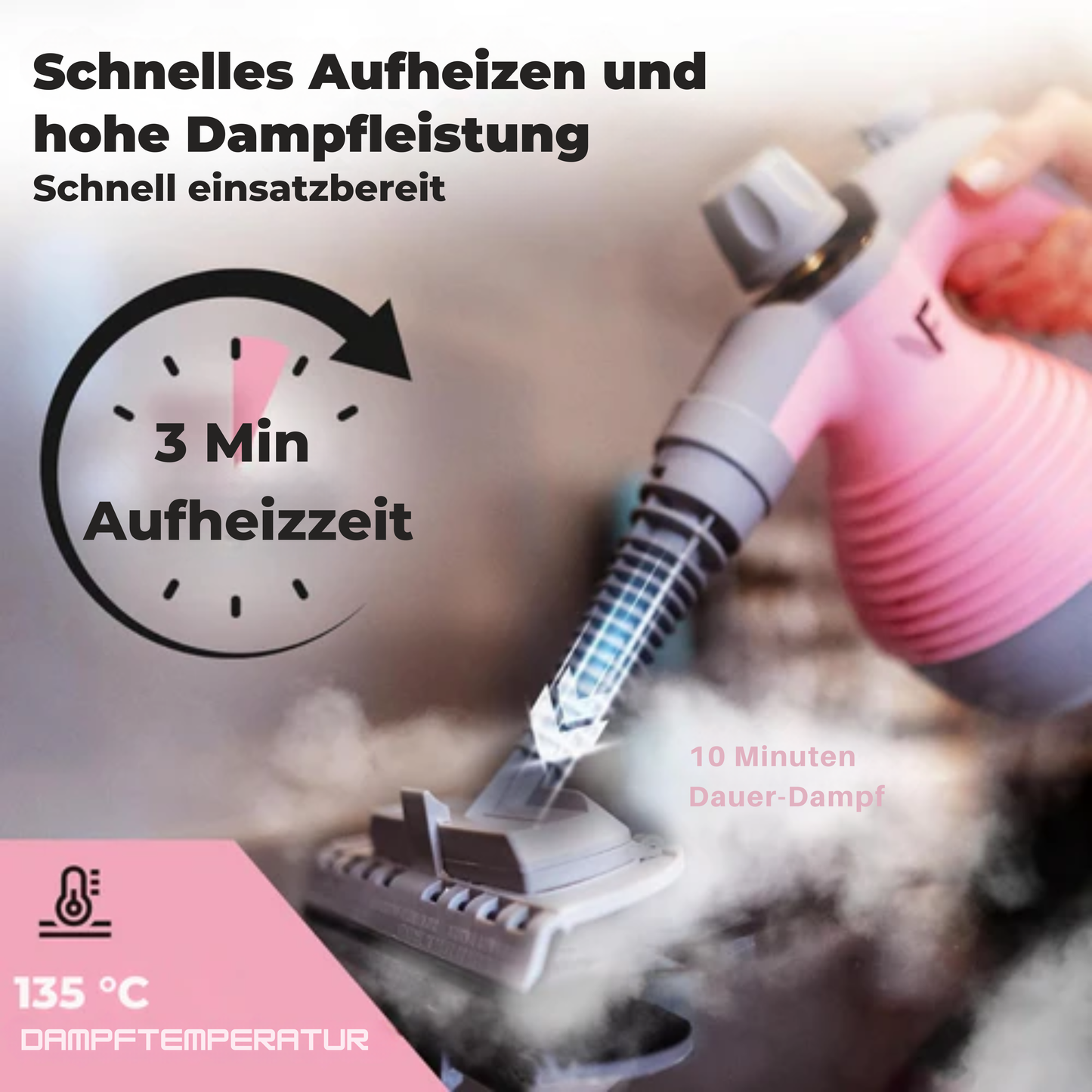 Neighbour's Friend Hand-Dampreiniger – Dampregelung – Inklusive 10 Zubehörteile – 350-ml-Tank – Rosa