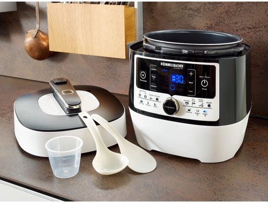 Rommelsbacher Multifunktions-Schnellkochtopf „Mein Hans“ MD 1000 – 14 Programme – Schnellkochen, Reis kochen, Anbraten, Dämpfen, Slow Cooking, Sous-vide, Backen und Braten, Frittieren – 6 Liter