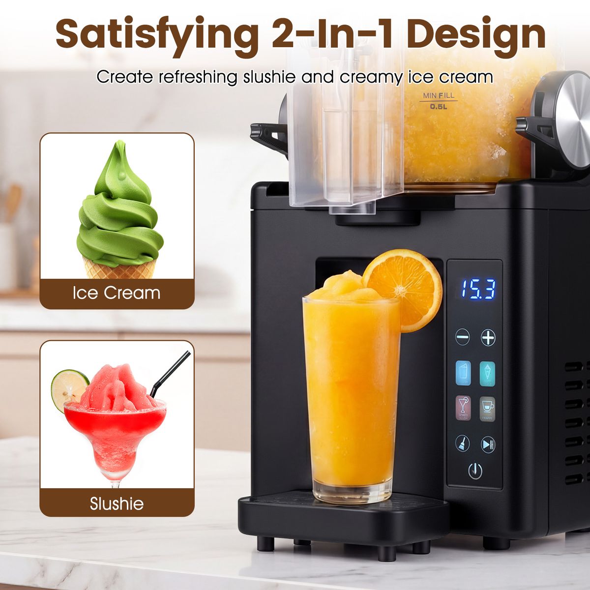 Coast Slush-Maschine – 1,5 Liter – LED-Touch-Bedienung – Selbstreinigungsfunktion – Schwarz