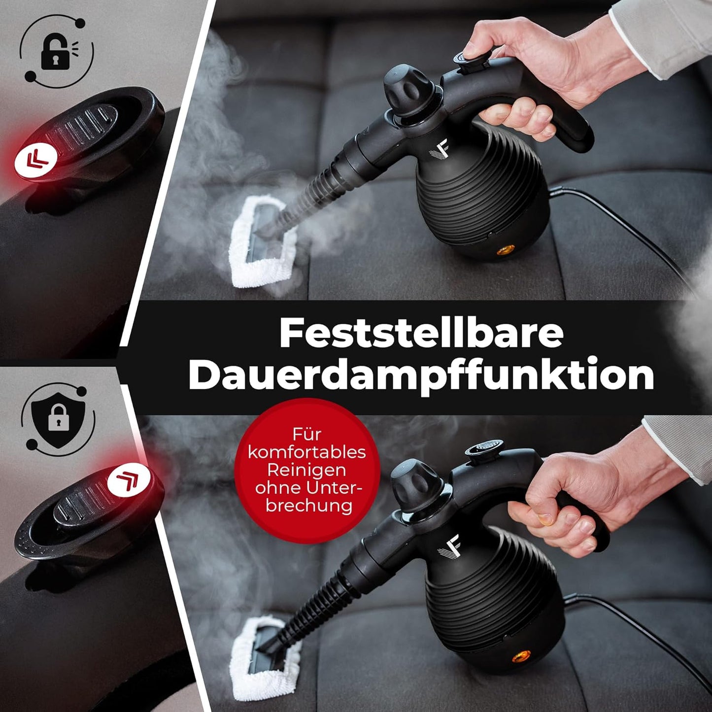 Neighbour's Friend® Dampfreiniger Neues Modell – Leistungsstarker Hand Steam Cleaner, 3,5 Bar Druck, 4m Kabel, 350ml Tank I Handdampfreiniger für Auto, Werkstatt, Haushalt & Fensterreinigung