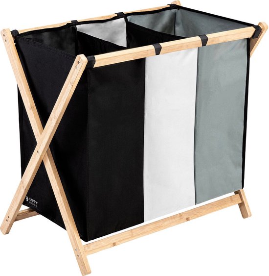 Happy Goods Wäschekorb 3 Fächer - Wäschesortierer - 120 L - Wäschekörbe - Faltbarer Wäschekorb - 3x Wäschesack - Wäschekorb - Wäschebox - Faltbarer Wäschekorb - Wäschesäcke