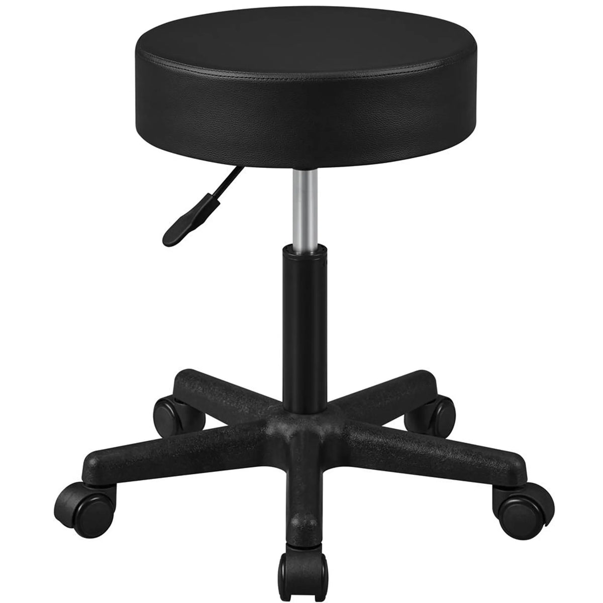 Yaheetech höhenverstellbarer Barhocker - Ausgestattet mit 10 cm dickem Sitzkissen und 360° drehbar und Sternfuß mit Rädern - Für Büro Studio und Kücheninsel - Schwarzes Leder und Metall - 50 x 50 x 46 - 61,5 cm