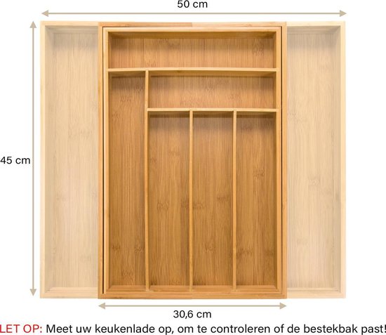 Budu - Besteckkasten - Holz - 45 x 30.6 - 50 cm - 6-8 Fächer - Braun
