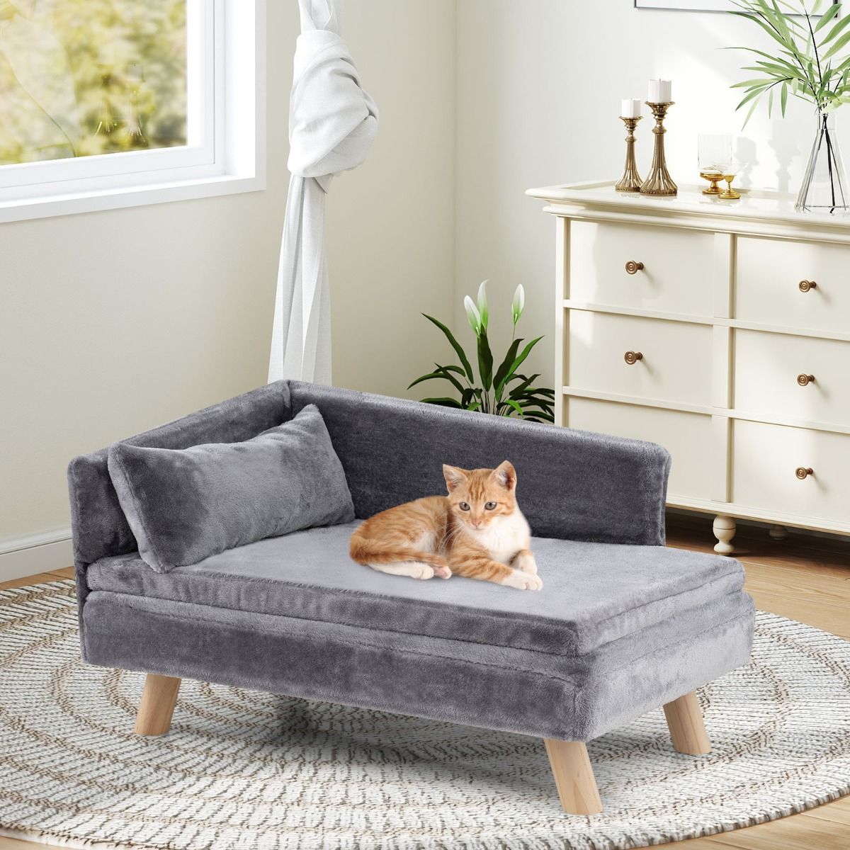 Coast Erhöhtes Hundesofa – halbrunde Rückenlehne – abnehmbares Kissen – grau – 81 x 51 x 47 cm