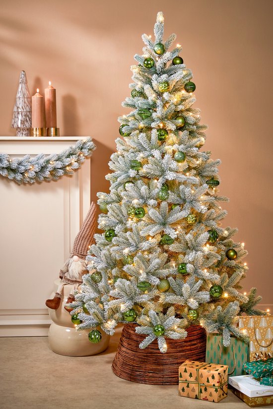 Black Box Trees Nagoya Künstlicher Weihnachtsbaum mit warmweißen LED-Lichtern - H210 x Ø115 cm - Grün gefrostet