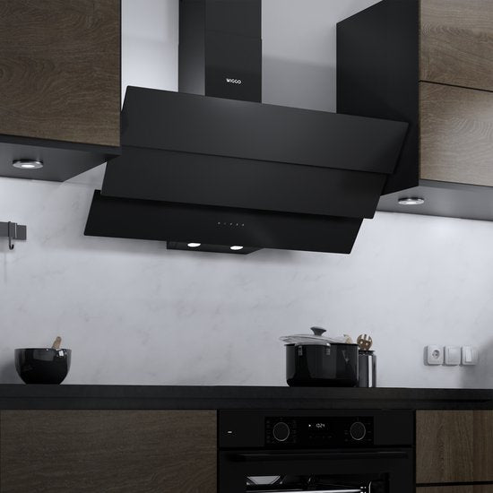 Wiggo Schräge Dunstabzugshaube – Triple Glas ECO-Modell – 90 cm – Schwarz